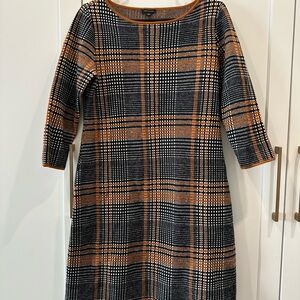Ann Taylor Black and Orange Plaid Long Sleeve Dress